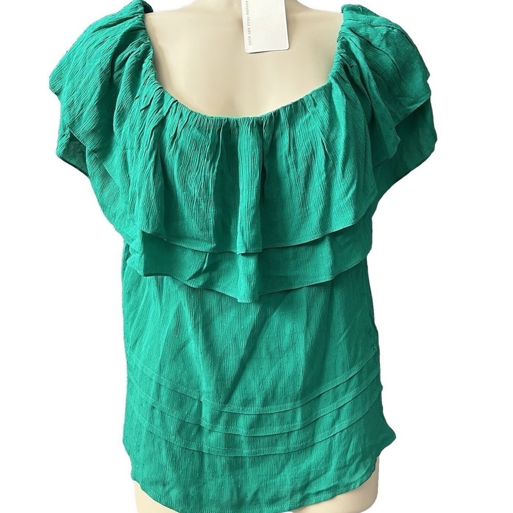 NEW Everyday Skies Are Blue Green Ruffle Tiered Off-Shoulder Blouse Top